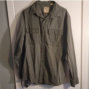 REDHEAD Mens Utility Shirt Olive Green M Long Sleeve Button Up Pockets Outdoor